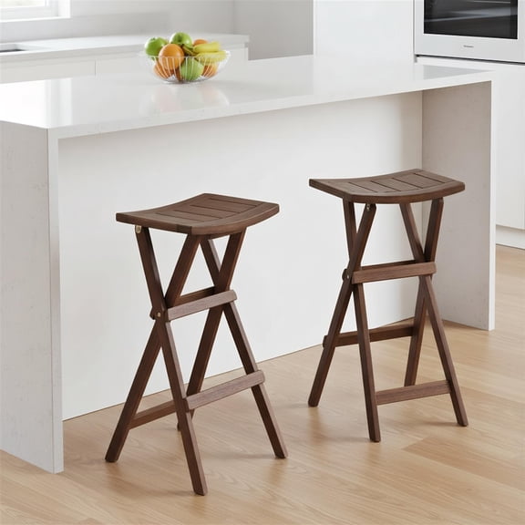 Demi Bonn Bar Stools Set of 2, Saddle Seat with Footrest, Indoor Outdoor Stools for Kitchen Island Balcony, Brown