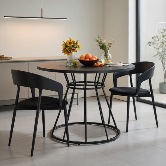 Demi Bonn Black 47 Inch Round Dining Table for 4-6 People, Modern ...