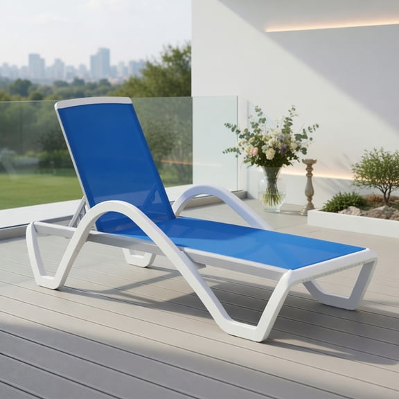 Demi Bonn Blue Aluminum Adjustable Chaise Lounge 5 Position Recline All Weather Texilene Mesh Powder Coated Rust Proof Frame Patio Pool Lounger 350 Lbs Capacity, Blue