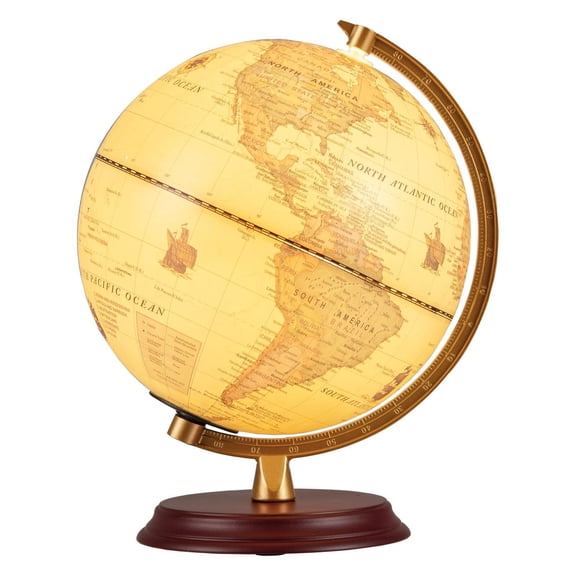 Demi Bonn Bronze 8" Illuminated Globe Lamp, Educational Decor, Wooden Stand, HD Map