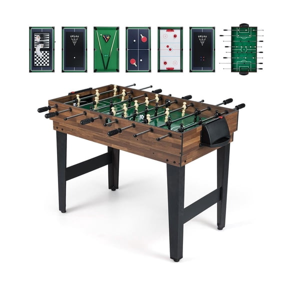 Demi Bonn Brown 10-in-1 Multi-Game Table, 50-inch, Party Game, Chess, Backgammon, Foosball