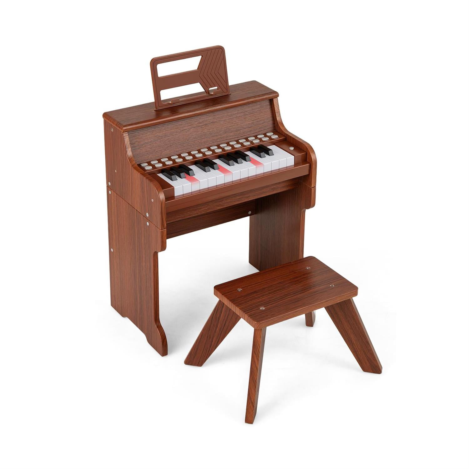 Demi Bonn Brown 25-Key Piano with Stool, Music Enlightenment, Adjustable Speed & Volume, Record/Playback