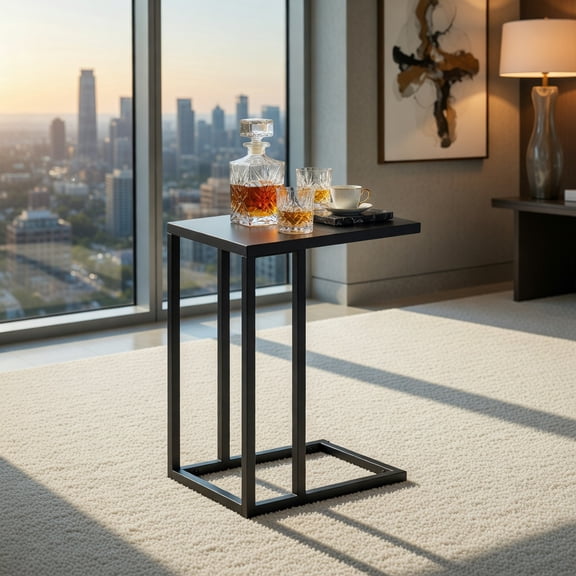 Demi Bonn C-Shaped Side Table, Adjustable Foot Pads, Reinforced Crossbars, Dark Gray