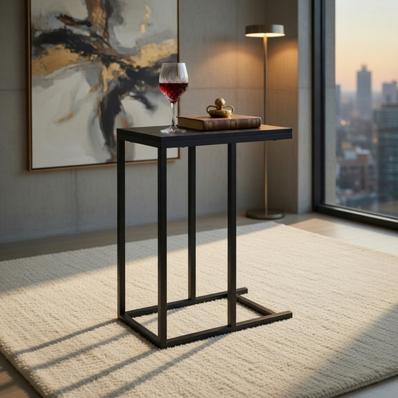 Demi Bonn C-Shaped Side Table, Heavy-Duty Metal Frame, Adjustable Foot Pads, Black
