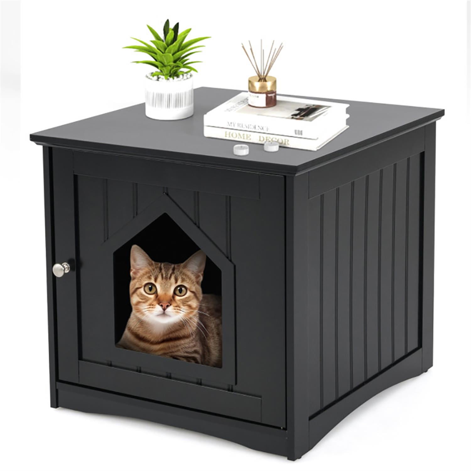 Kadyn Cat Litter Box Enclosure Furniture, Hidden Litter Box for Cats, Cat House Furniture for Side Table or Nightstand, Black