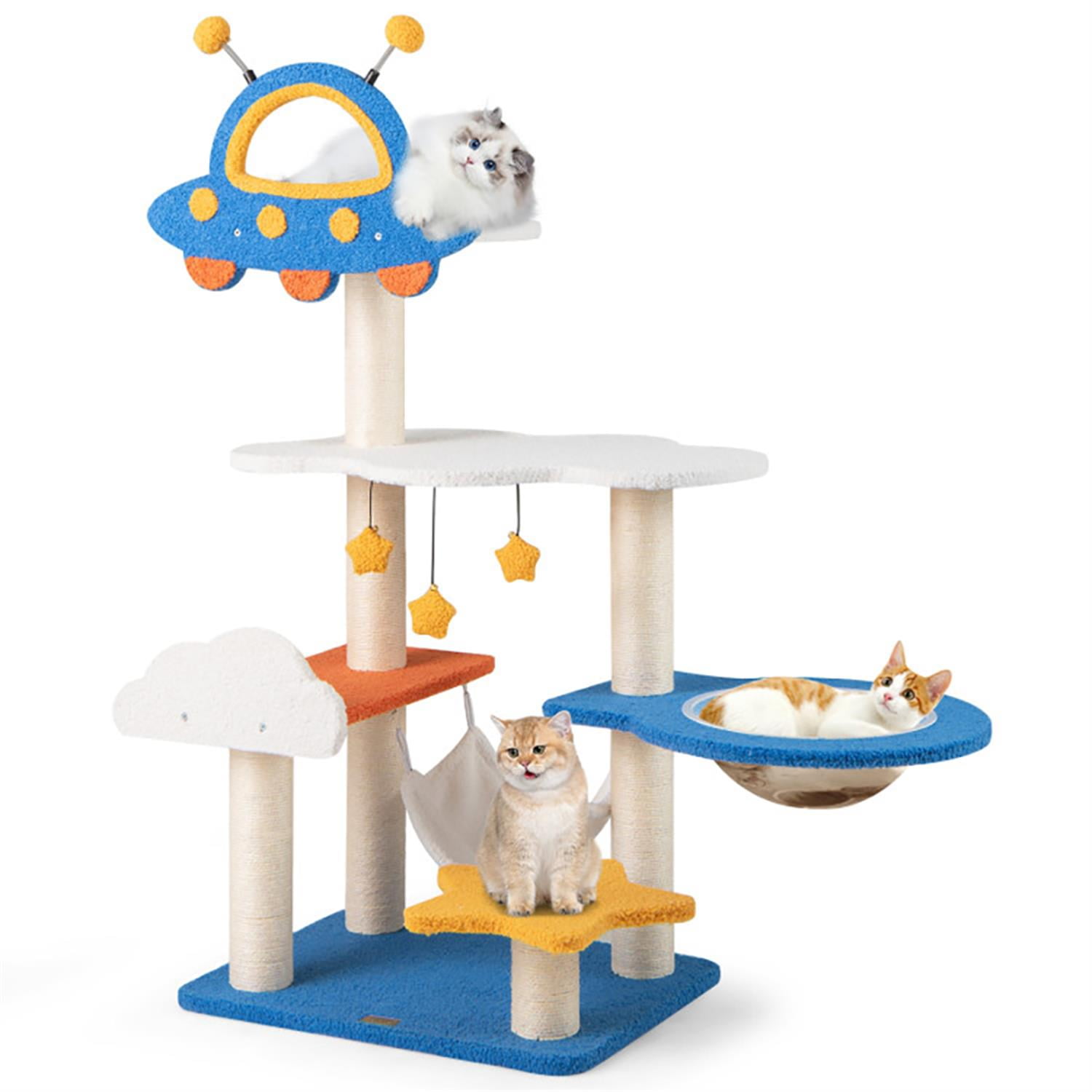 Kadyn Cat Tree with Toy, Cat Tower Condo for Indoor Cats with UFO Top Perch Space Capsule, Cozy Hammock and Sisal Scratching Posts, Blue