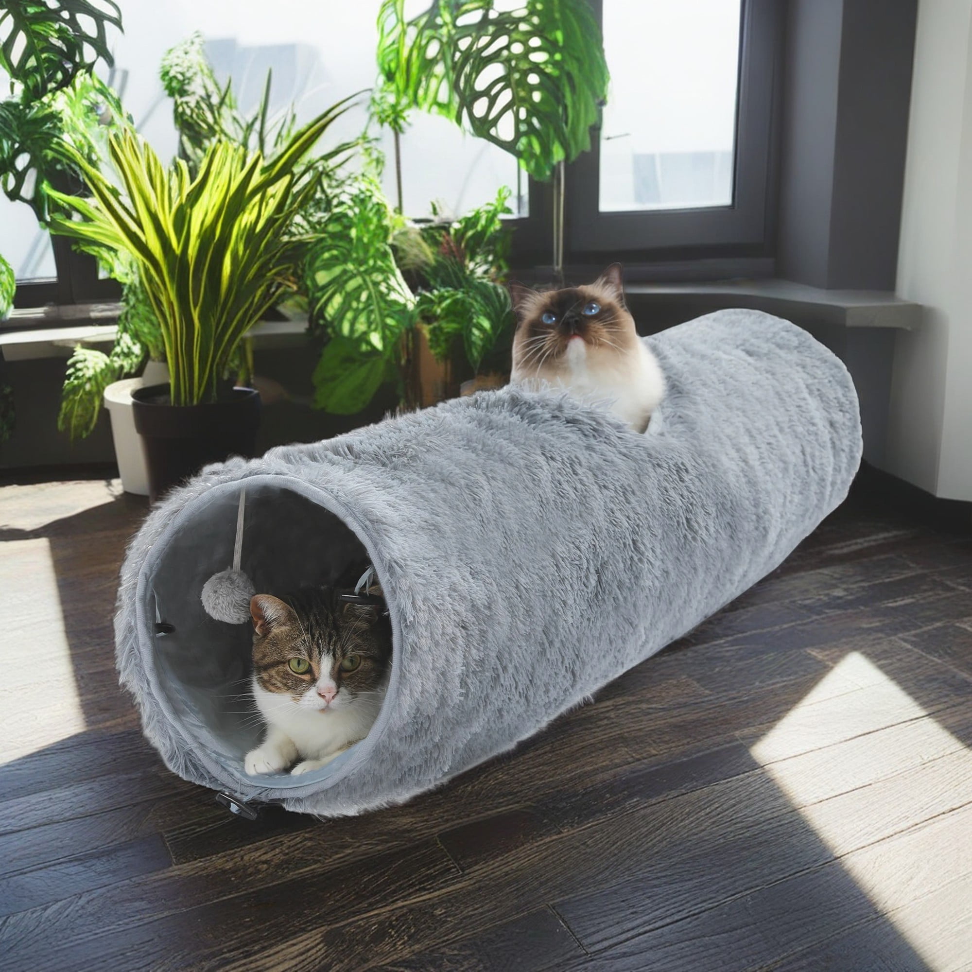 Kadyn Cat Tunnel 45" Long Cat Toys Collapsible Tunnels 10" Diameter Large Cat Tube for Big Cat, Rabbits and Puppy, Gray
