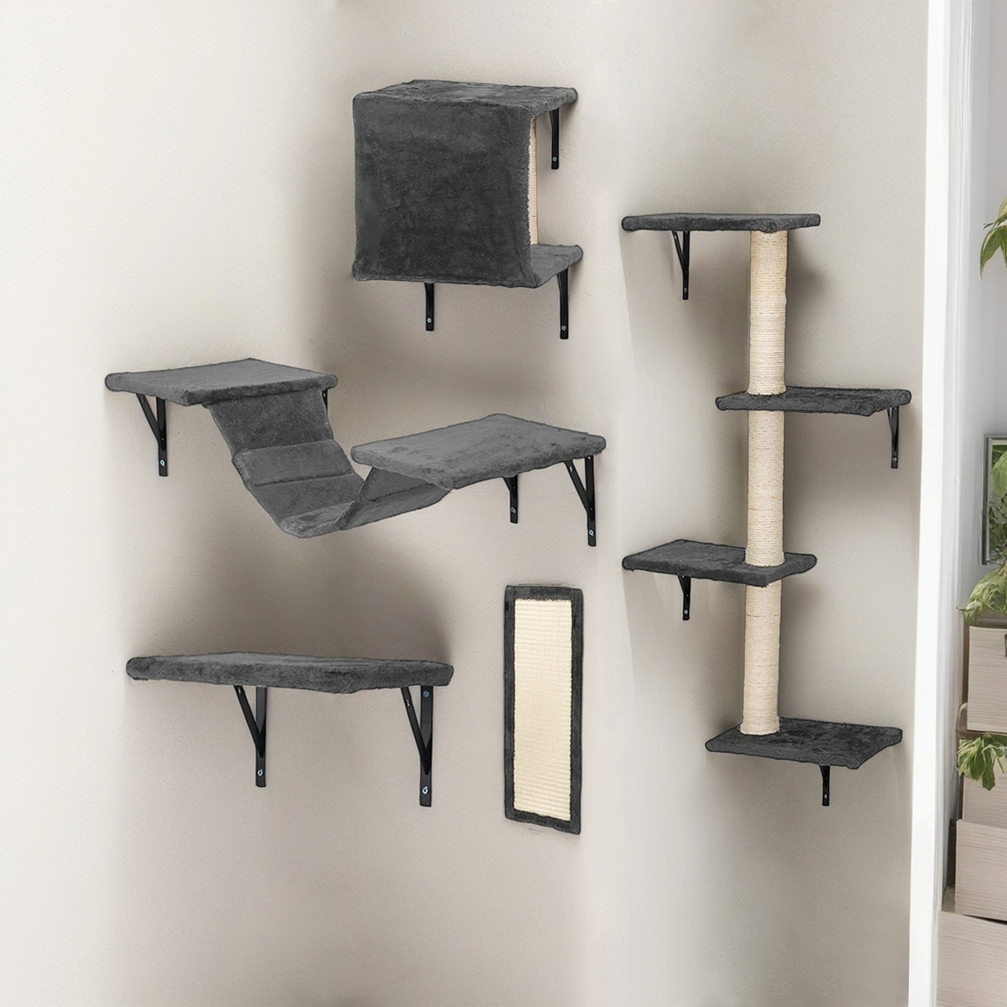 resenkos Cat Wall Shelves and Perches Set of 5, Sleeping Playing Lounging Climbing Cat Tree House, Gray