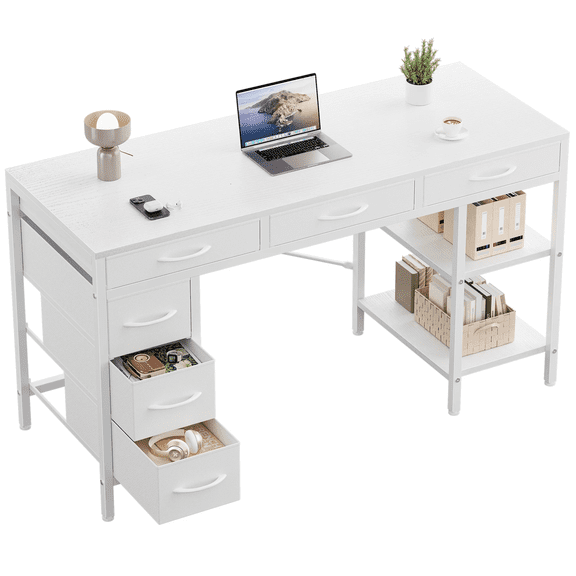 Demi Bonn Compact 47 Inch Desk, Multi-Drawer Storage, Dorm and Remote Workspace, Gray