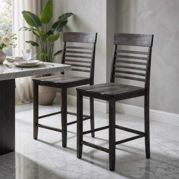 Demi Bonn Dining Chair Set of 2, Solid Wood Frame, Built-In Footrests, Ergonomic Design, Gray