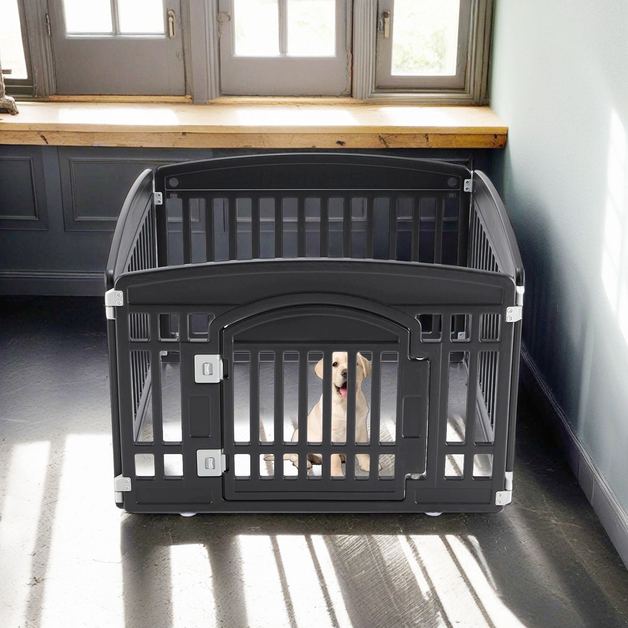 Demi Bonn Dog Playpen, 4-Panel 24" Pet Playpen, Puppy Playpen, Indoor/Outdoor Dog Pen, Foldable Pet Exercise Pen, Black