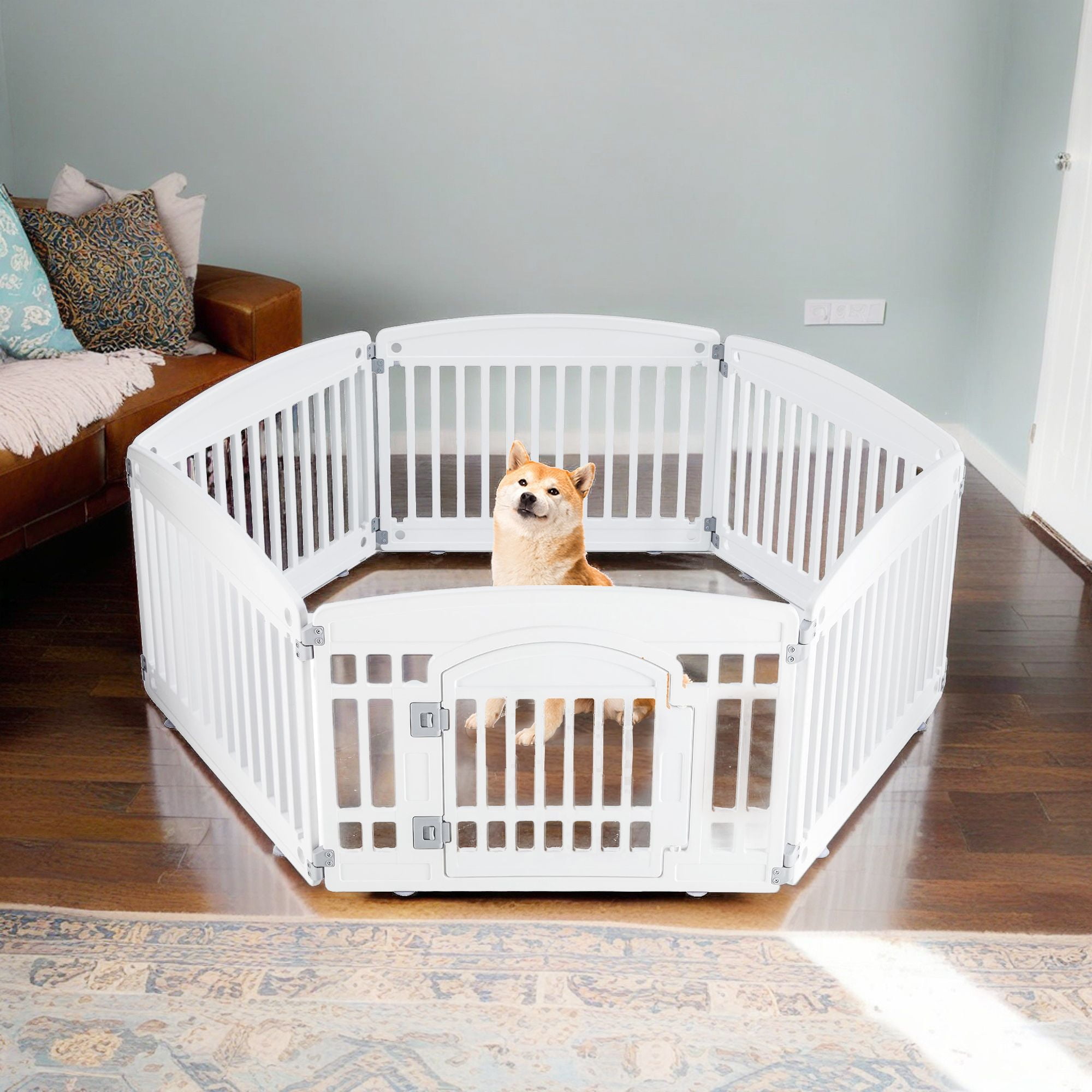 Demi Bonn Dog Playpen, 6-Panel 24" Pet Playpen, Puppy Playpen, Indoor/Outdoor Dog Pen, Foldable Pet Exercise Pen, White