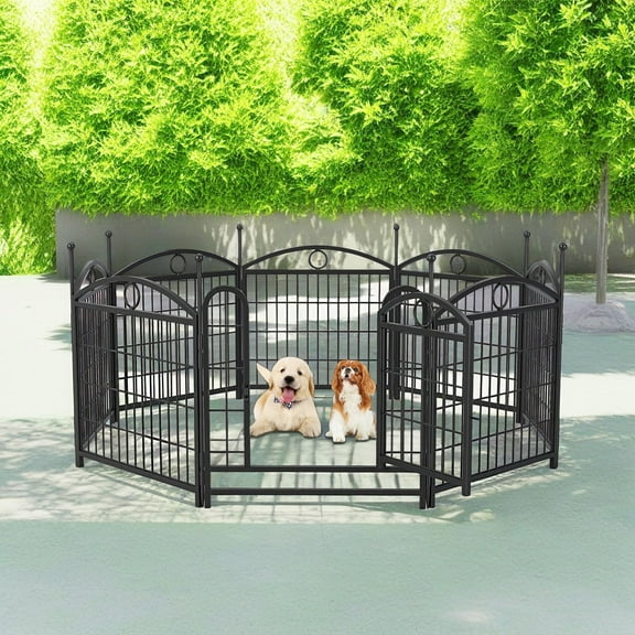 Demi Bonn Dog Playpen for Indoor, Yard, RV Camping, 24" 8 Panels Dog Fence for Puppy and Small Dogs, Outdoor Foldable Pet Exercise Pen with Doors, Black