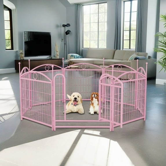 Demi Bonn Dog Playpen for Indoor, Yard, RV Camping, 24" 8 Panels Dog Fence for Puppy and Small Dogs, Outdoor Foldable Pet Exercise Pen with Doors, Pink