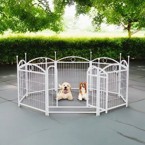Demi Bonn Dog Playpen for Indoor, Yard, RV Camping, 24" 8 Panels Dog Fence for Puppy and Small Dogs, Outdoor Foldable Pet Exercise Pen with Doors, White