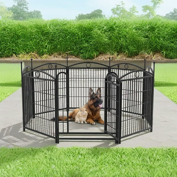 Demi Bonn Dog Playpen for Indoor, Yard, RV Camping, 32" 8 Panels Dog Fence for Puppy and Small Dogs, Outdoor Foldable Pet Exercise Pen with Doors, Black
