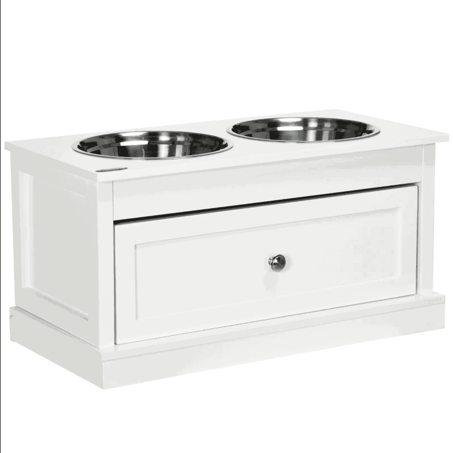 resenkos Elevated Dog Bowl Stand with Storage, Large Pet Feeding Station, 11L Capacity, Raised Dog Bowl for Indoor Pet Feeding, White