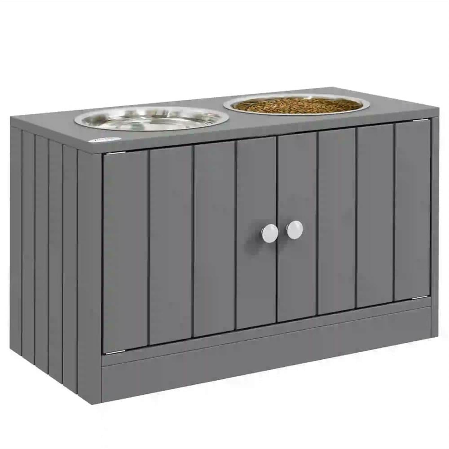resenkos Elevated Dog Bowls with Storage, Large 44L Capacity with Storage, Pet Feeding Bowl for Indoor Dogs, Durable Design, Gray