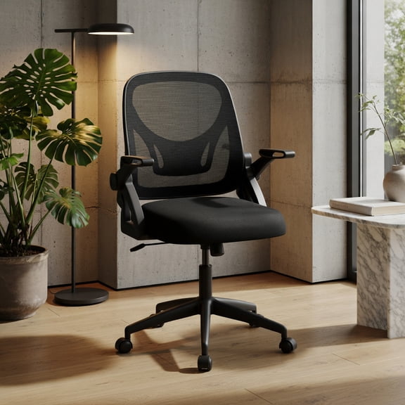 Demi Bonn Ergonomic Computer Desk Chair, Lumbar Support, Contoured Back, Flip-up Arms, Breathable Mesh, Black