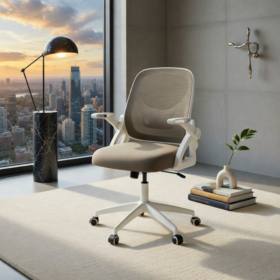 Demi Bonn Ergonomic Computer Desk Chair, Lumbar Support, Contoured Back, Flip-up Arms, Breathable Mesh, Gray
