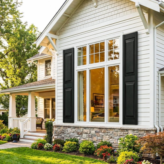 Demi Bonn Exterior Louvered Shutters - Square Panel, Weather-Resistant Polypropylene, Easy DIY & Low-Maintenance - Indoor/Outdoor, Vinyl/Brick Compatible, 14"W*59" H, Black