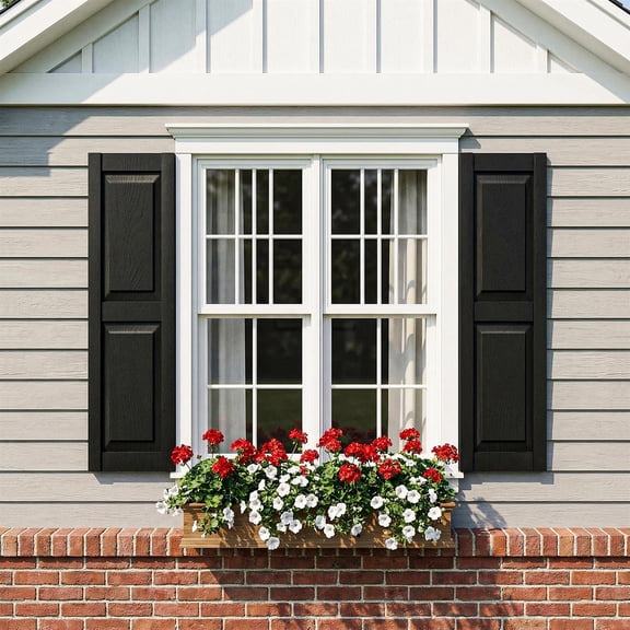 Demi Bonn Exterior Louvered Shutters - Square Panel, Weather-Resistant Polypropylene, Easy DIY & Low-Maintenance - Indoor/Outdoor, Vinyl/Brick Compatible, 14"W*47" H, Black