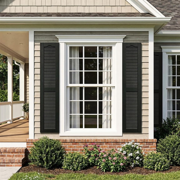 Demi Bonn Exterior Window Shutters - Indoor & Outdoor Use, Weather-Resistant Polypropylene, Easy DIY Install & Minimal Upkeep - Louver Shutters for Windows Outside, Vinyl, Brick, 14"W*55" H, Black