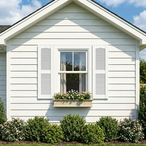 Demi Bonn Exterior Window Shutters - Indoor & Outdoor Use, Weather-Resistant Polypropylene, Easy DIY Install & Minimal Upkeep - Louver Shutters for Windows Outside, Vinyl, Brick, 14"W*31" H, White