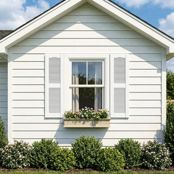 Demi Bonn Exterior Window Shutters - Indoor & Outdoor Use, Weather-Resistant Polypropylene, Easy DIY Install & Minimal Upkeep - Louver Shutters for Windows Outside, Vinyl, Brick, 14"W*31" H, White
