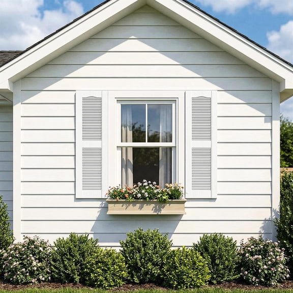 Demi Bonn Exterior Window Shutters - Indoor & Outdoor Use, Weather-Resistant Polypropylene, Easy DIY Install & Minimal Upkeep - Louver Shutters for Windows Outside, Vinyl, Brick, 14"W*31" H, White