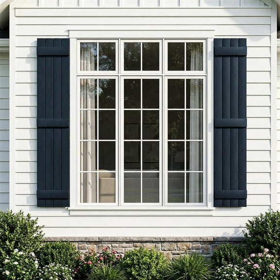 Demi Bonn Exterior Window Shutters - Three horizontal bars, Weather-Resistant Polypropylene, Easy DIY Install - Louver Shutters for Windows Outside, Vinyl, Brick, 14"W*55" H, Blue