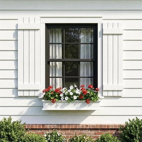 Demi Bonn Exterior Window Shutters - Two horizontal bars, Weather-Resistant Polypropylene, Easy DIY Install - Louver Shutters for Windows Outside, Vinyl, Brick, 14"W*47" H, White