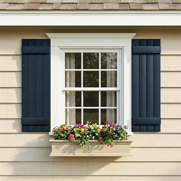 Demi Bonn Exterior Window Shutters - Two horizontal bars, Weather-Resistant Polypropylene, Easy DIY Install - Louver Shutters for Windows Outside, Vinyl, Brick, 14"W*47" H, Blue
