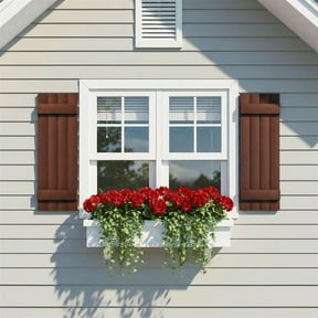 Demi Bonn Exterior Window Shutters - Two horizontal bars, Weather-Resistant Polypropylene, Easy DIY Install - Louver Shutters for Windows Outside, Vinyl, Brick, 14"W*25" H, Red