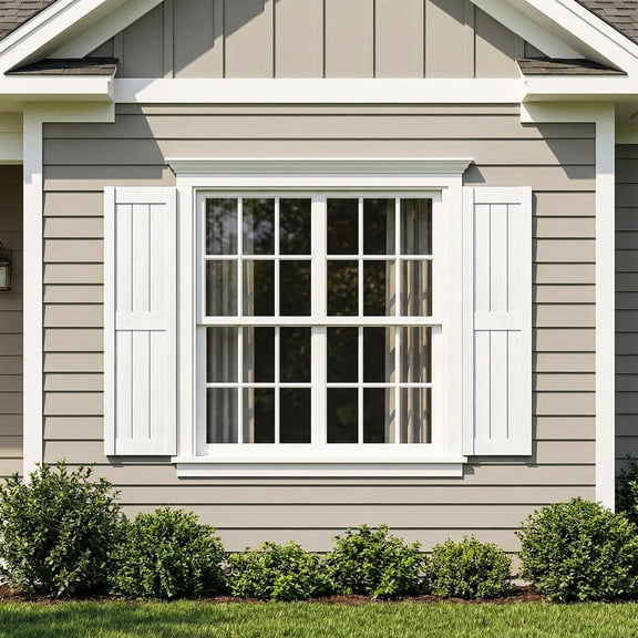 Demi Bonn Exterior Window Shutters - Vertical stripes, Weather-Resistant Polypropylene, Easy DIY Install - Louver Shutters for Windows Outside, Vinyl, Brick, 14"W*51" H, White