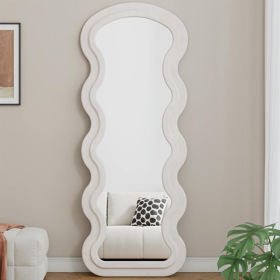 Demi Bonn Flannel Full Length Mirror, Distortion-Free, Soft Touch, Wave Design, White