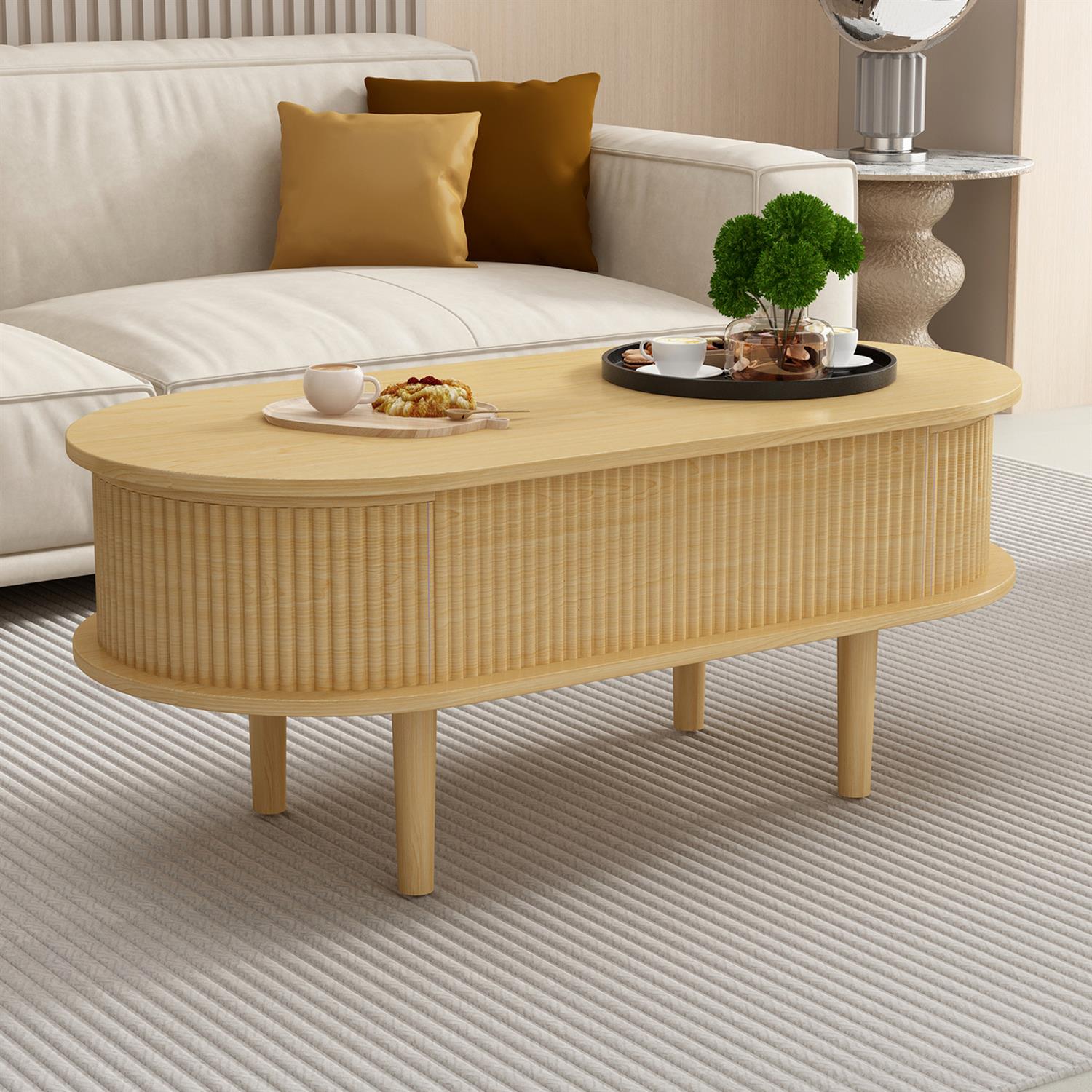 Demi Bonn Fluted Lift Top Coffee Table - Hidden Compartment, Natural ...