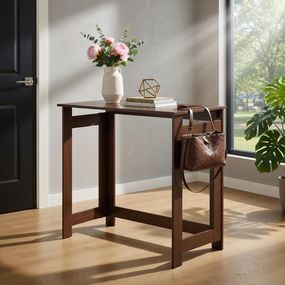 Demi Bonn Foldable Console Table with Foldable Legs, Space-Saving Engineered Wood Entryway Table for Hallway & Living Room, Brown & Black