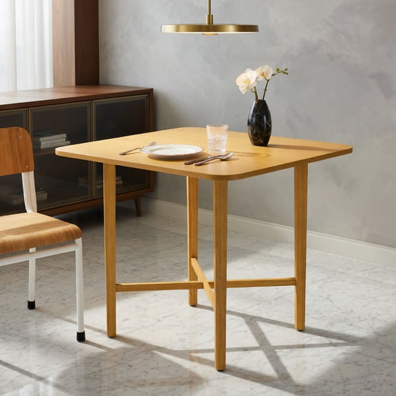 Demi Bonn Foldable Dining Table,2 Drop-Leaf Panels Rubber Wood Legs,X-Base,Natural