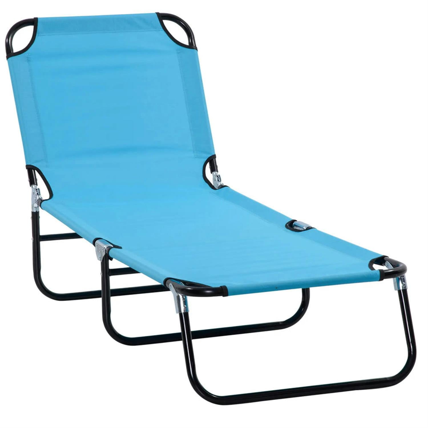 Demi Bonn Folding Chaise Lounge Beach Chairs with Steel Frame, 5-Position Reclining Outdoor Sun Tanning Seats for Yard & Patio, Blue