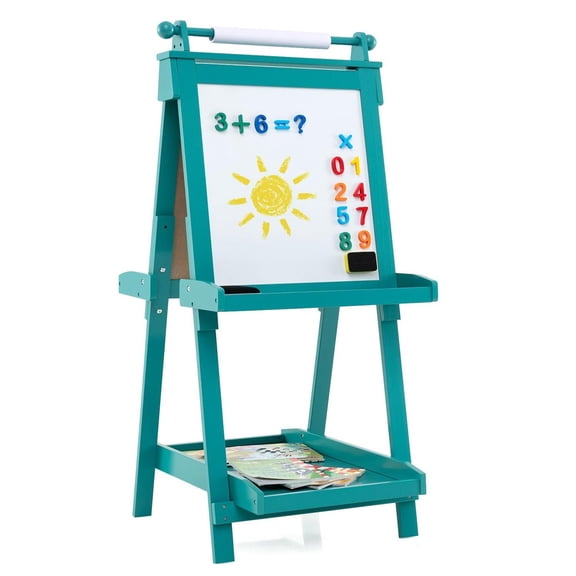 Demi Bonn Green 3-in-1 Double-Sided Art Easel, Bottom Storage Tray, Magnetic Whiteboard, Chalkboard