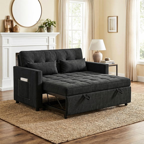 Demi Bonn HL-2501-BK Sofa Bed, 3-in-1 Convertible Loveseat Chaise Full Bed, Black