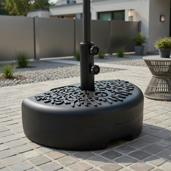 Demi Bonn Half Round Patio Umbrella Base, 55LB Fillable Stable HDPE Stand with Metal Pole Hole, Compact Support Holder for Pool & Deck, Black