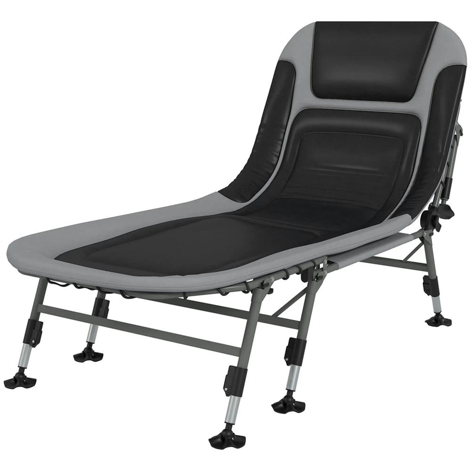 Demi Bonn Heavy Duty Camping Cot, Outdoor Portable Folding Bed with Comfortable Padded Cushion, 180° Reclining Backrest, 400 lbs Weight Limit, Gray