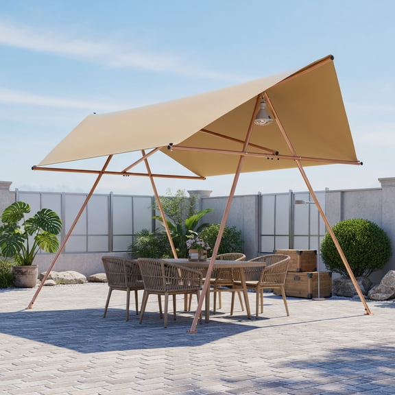 Demi Bonn Hexagonal UVBlocking Shade Sail Canopy, 206" x118" Waterproof Sun Shade with UPF 50+ Protection, RustResistant Poles & Builtin Hooks, Light Khaki, for Patio, Backyard, Deck