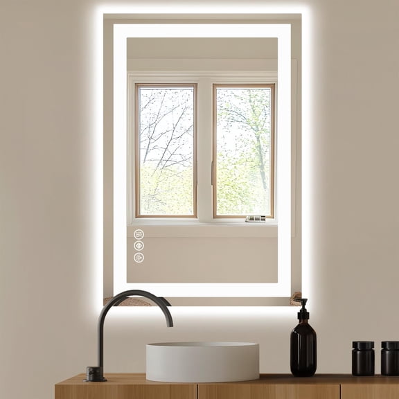 Demi Bonn High-Definition Bathroom Mirror, Dual LED Design, Hotel and Family Washroom, Silver