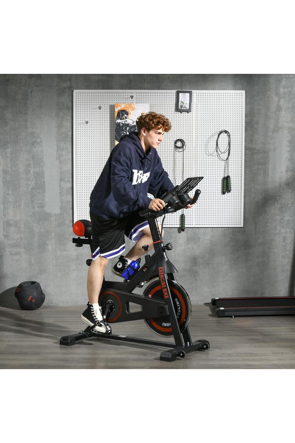 Indoor Stationary Flywheel Exercise Bike, Adjustable Height & Resistance with LCD Monitor & Comfortable Seat Cushion, 264 lbs Capacity, Red