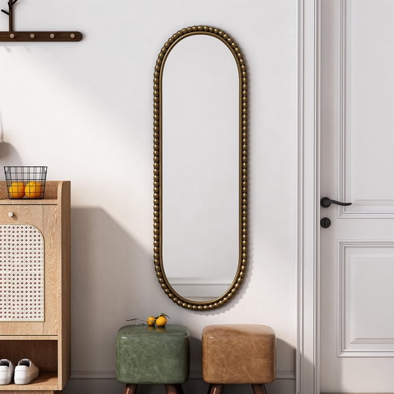 Demi Bonn Iron Art Oval Mirror, Circular Pattern, Antique Finish, Wall Hanging, Living Room, Gold