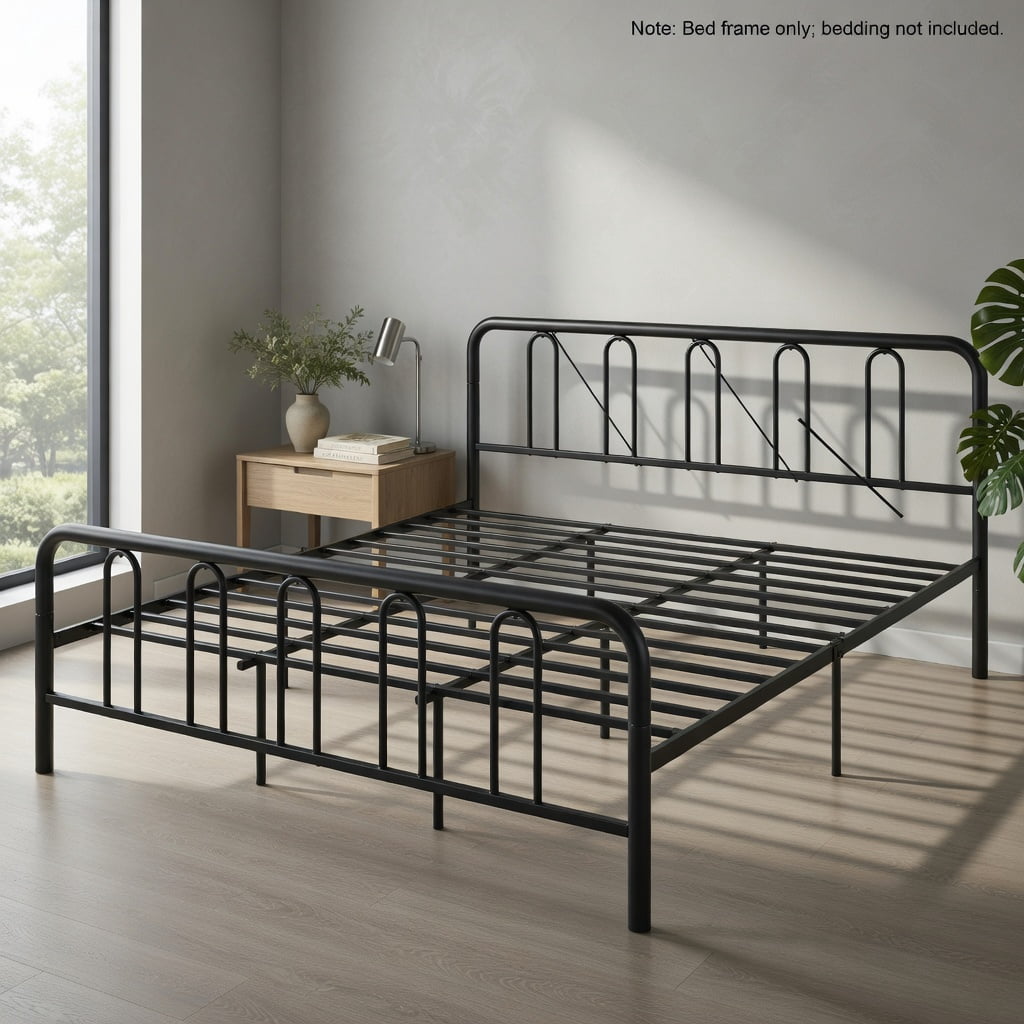 Demi Bonn King Size Metal Bed Frame, Headboard & Footboard, 1100LBS Capacity, Rustproof Finish, Noise-Reduction Foam & Non-Scratch Pads, Black