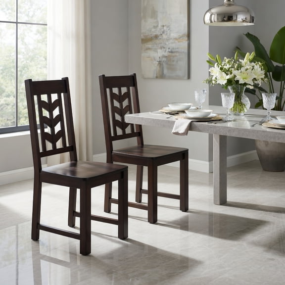 Demi Bonn Kitchen Side Dining Chair Set of 2, Solid Rubber Wood Frame, Farmhouse Style, Rustic Brown